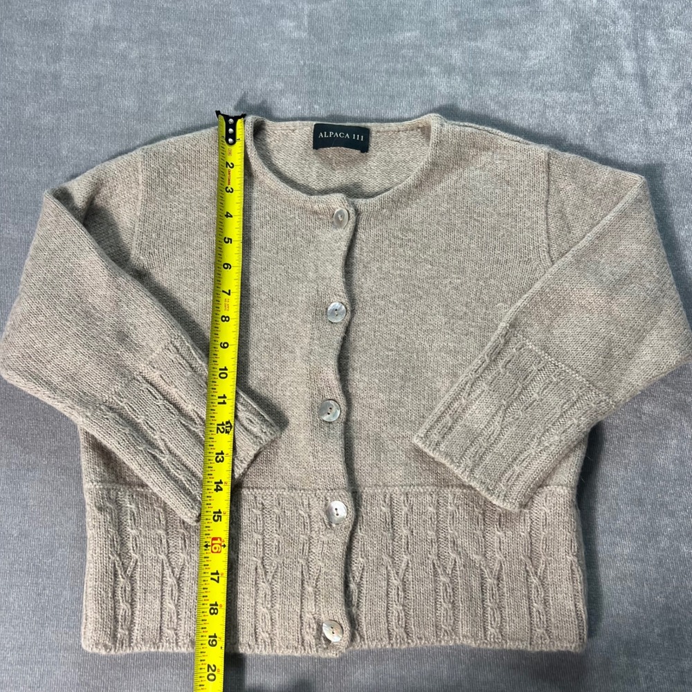 Alpaca 111 Baby Alpaca Wool Cardigan Sweater Beige Cable Knit Womens Large READ* - Picture 2 of 6